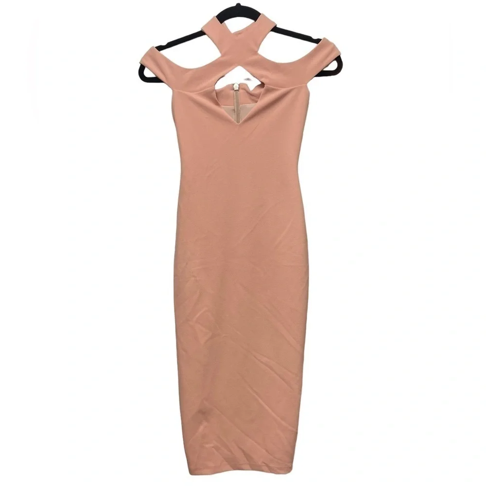 NOOKIE Hollywood Midi Dress in Blush Extra Small XS NWT Halter Cutout